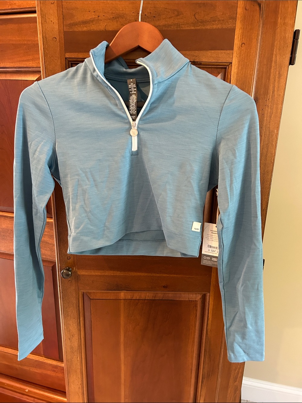 Vuori Sky Blue Ribbed Quarter-Zip Top